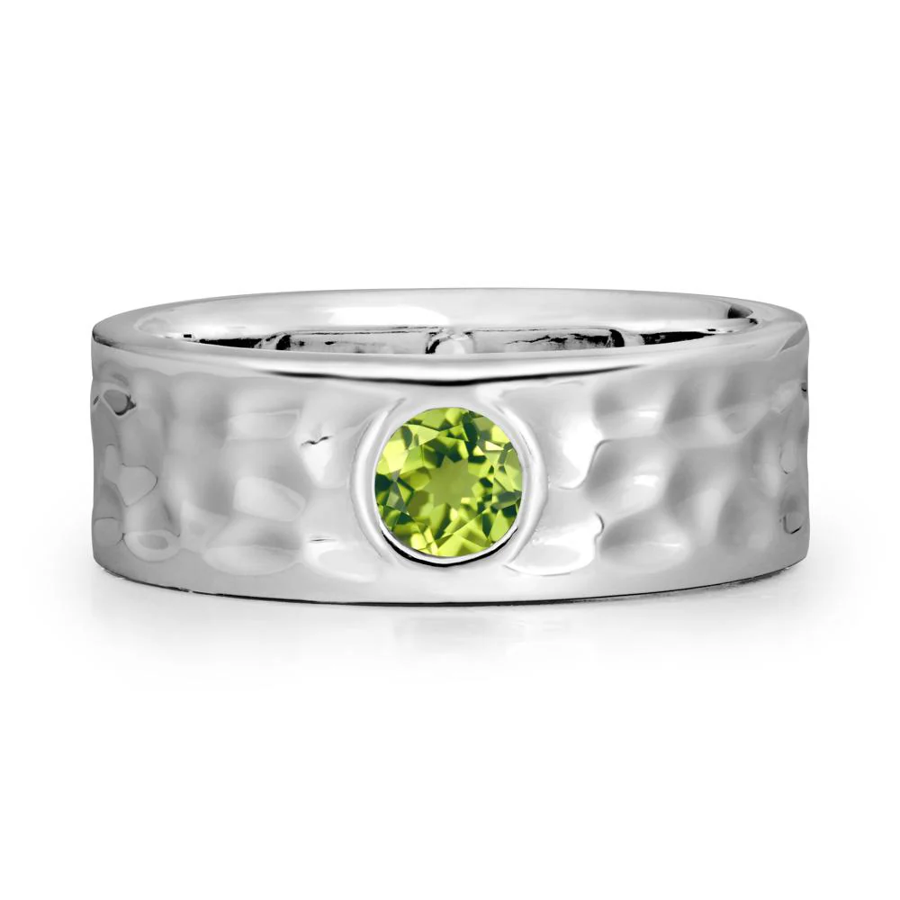 Round Peridot Ring In Hammered Wide Band - Image 6