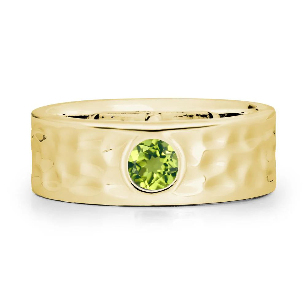 Round Peridot Ring In Hammered Wide Band - Image 7