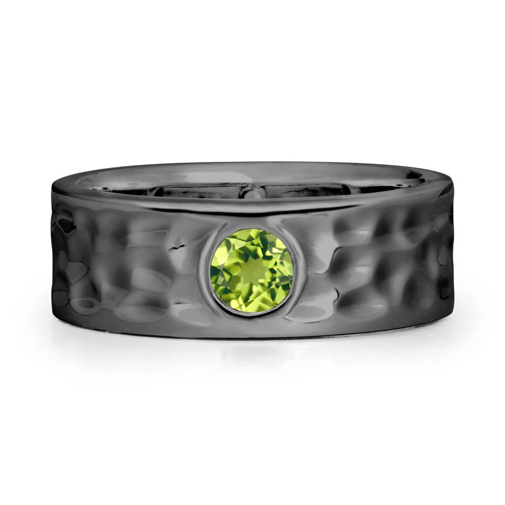 Round Peridot Ring In Hammered Wide Band - Image 8