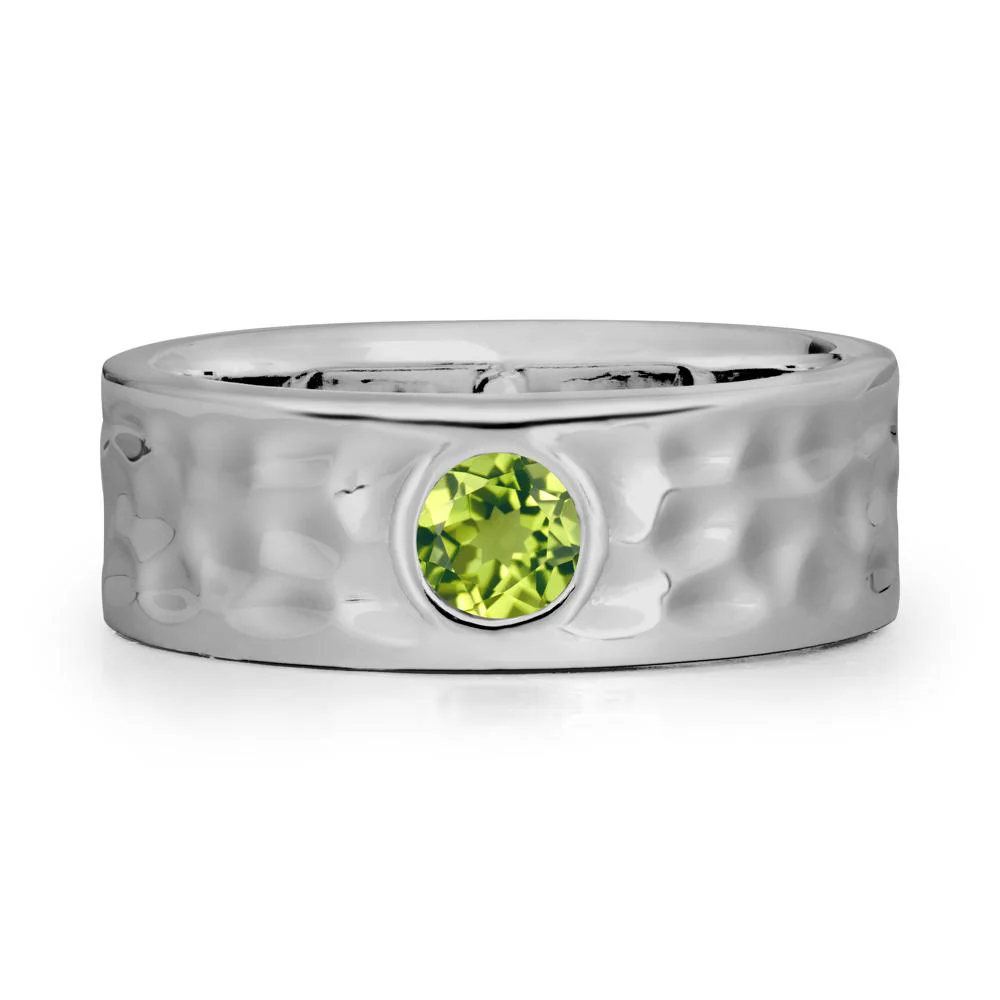 Round Peridot Ring In Hammered Wide Band - Image 9