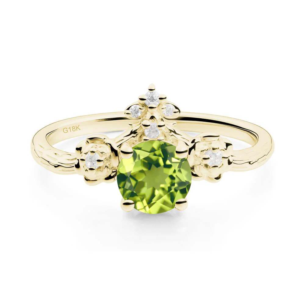 Round Peridot Rose Ring with Wood Grain - Image 3
