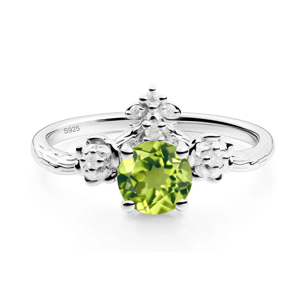 Round Peridot Rose Ring with Wood Grain - Image 9