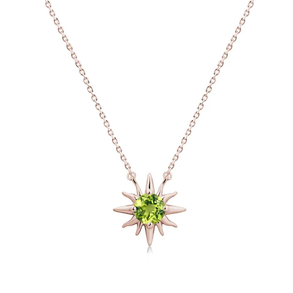 Round Peridot Sun Pendant Necklace