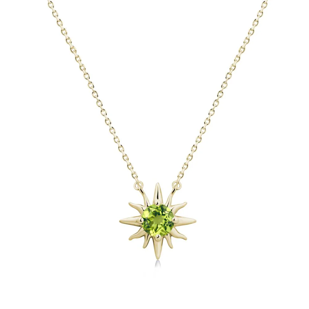 Round Peridot Sun Pendant Necklace - Image 3