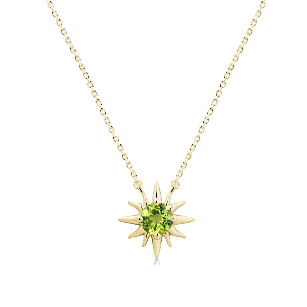 Round Peridot Sun Pendant Necklace - Image 6