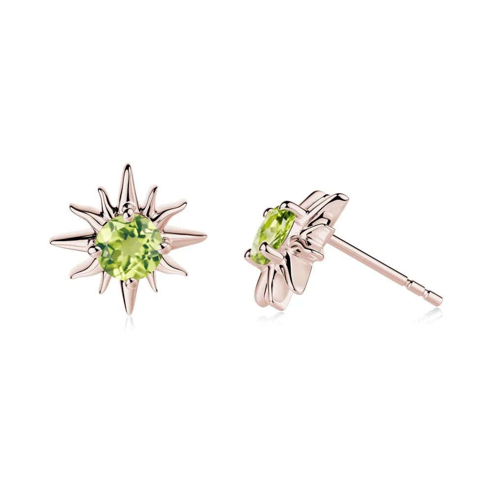 Round Peridot Sun Stud Earrings