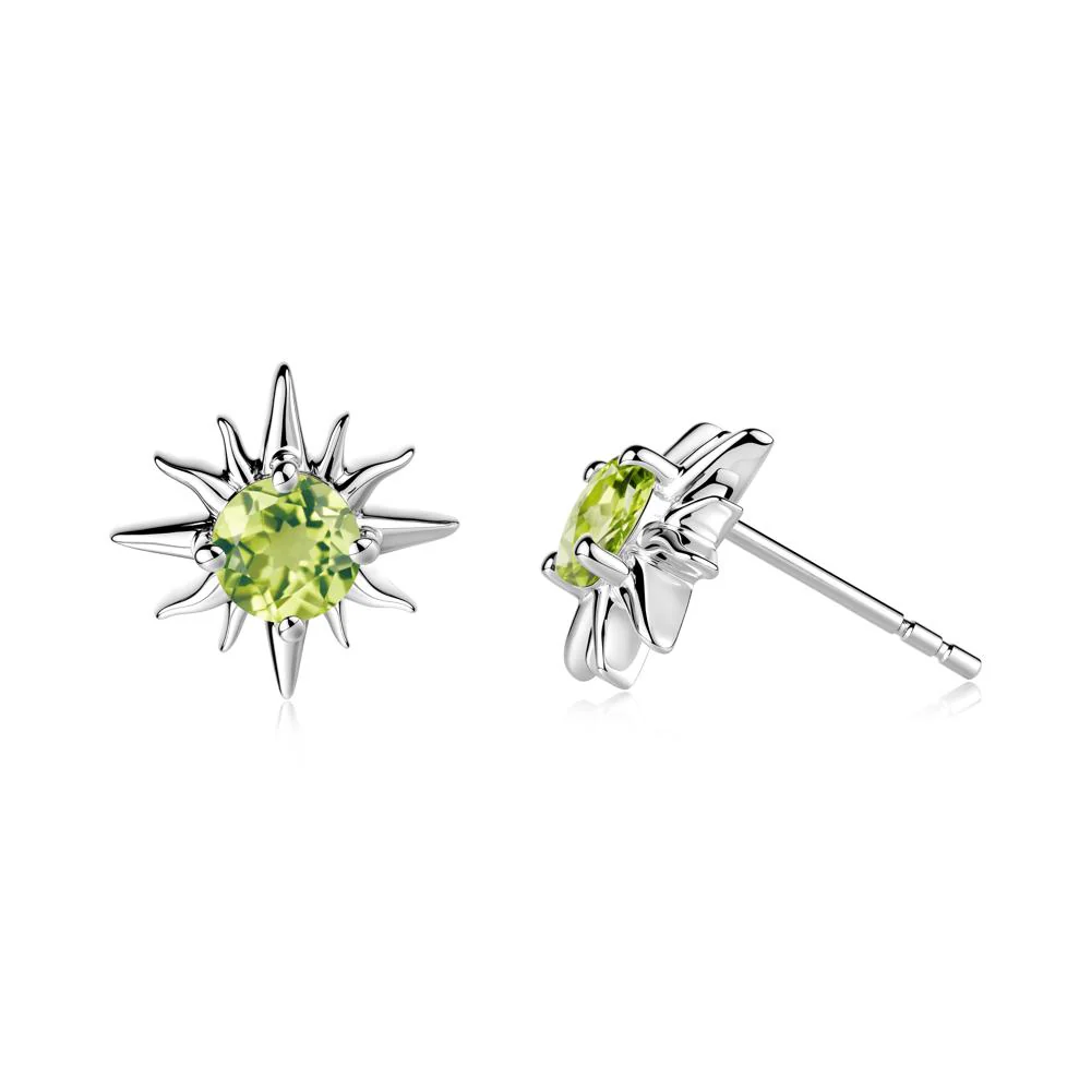 Round Peridot Sun Stud Earrings - Image 2