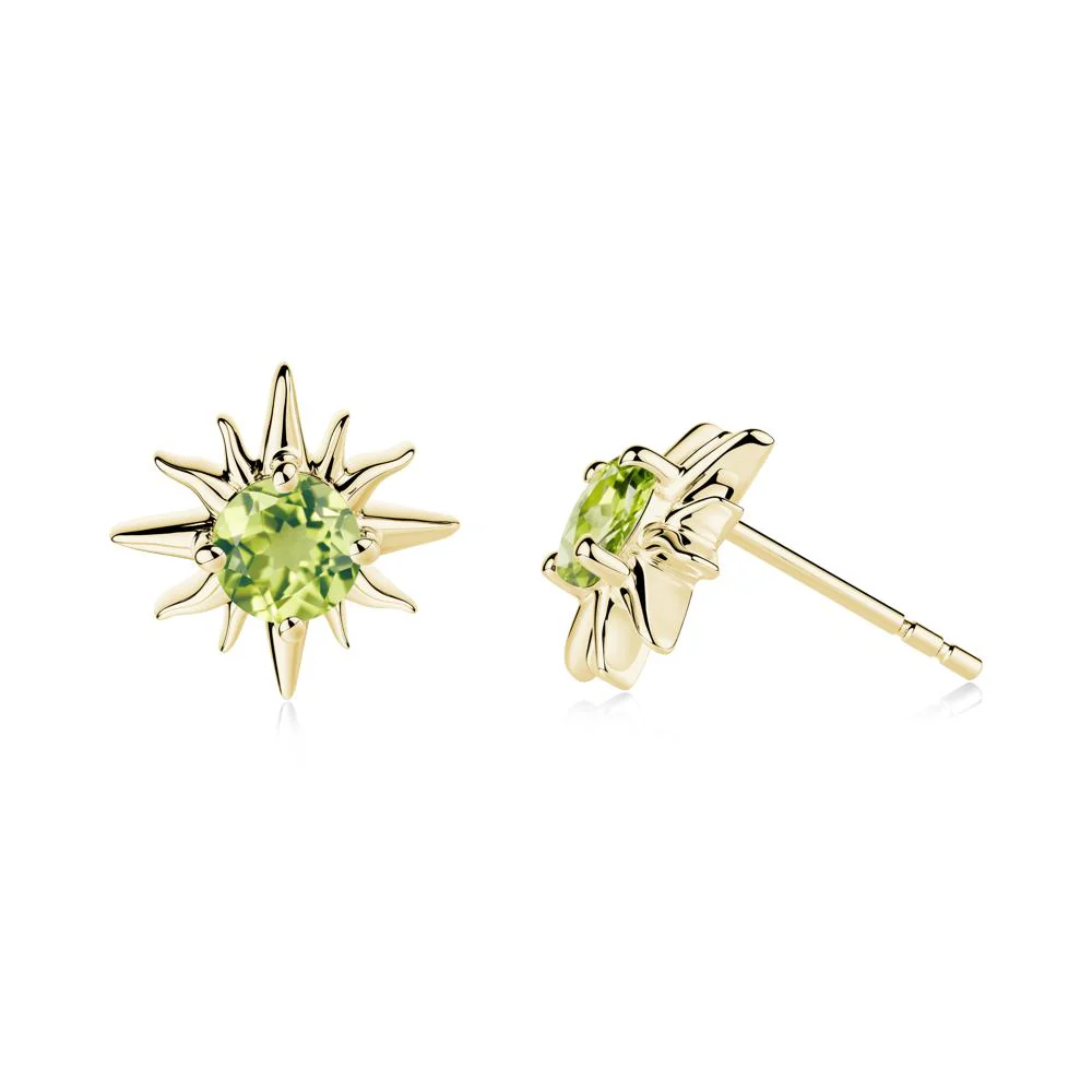 Round Peridot Sun Stud Earrings - Image 4