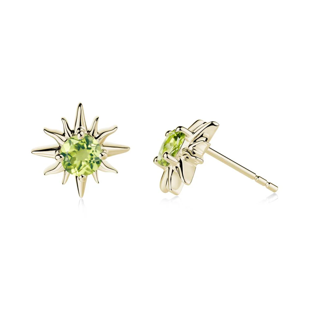 Round Peridot Sun Stud Earrings - Image 7