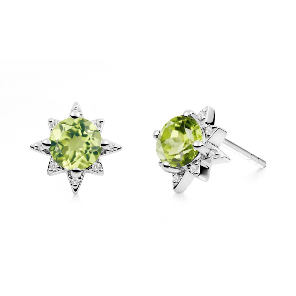 Round Peridot Sunburst Stud Earrings - Image 2