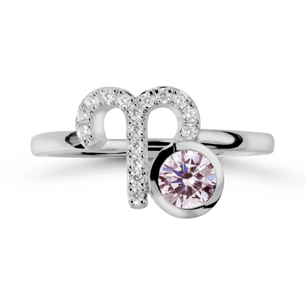 Round Pink Cubic Zirconia Aries Zodiac Ring-Bold & Ambitious