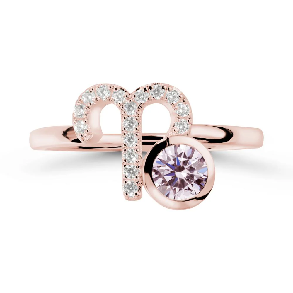 Round Pink Cubic Zirconia Aries Zodiac Ring-Bold & Ambitious - Image 5