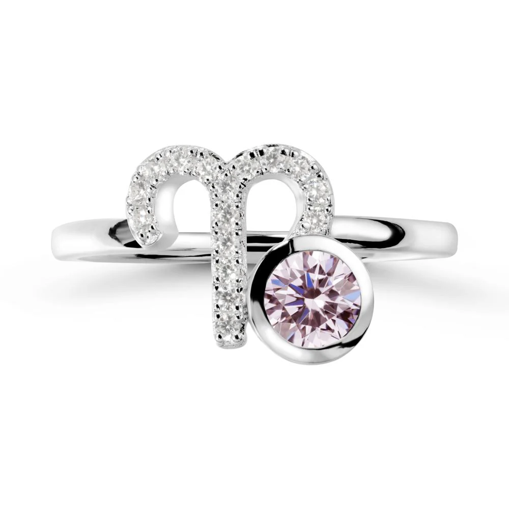 Round Pink Cubic Zirconia Aries Zodiac Ring-Bold & Ambitious - Image 6