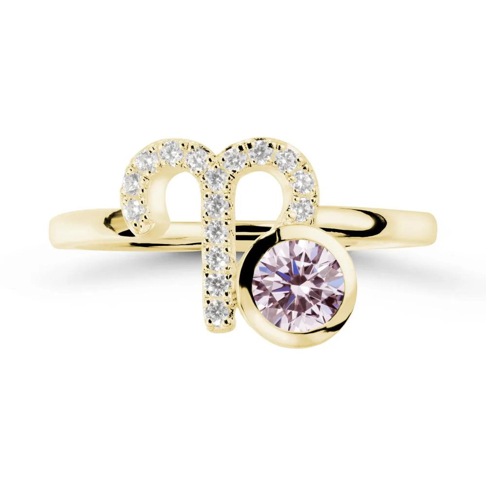 Round Pink Cubic Zirconia Aries Zodiac Ring-Bold & Ambitious - Image 7