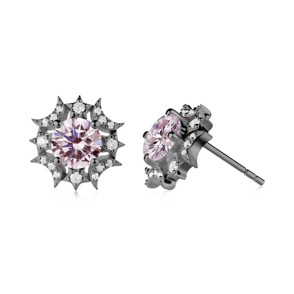 Round Pink Cubic Zirconia Celestial Star Stud Earrings - Image 2