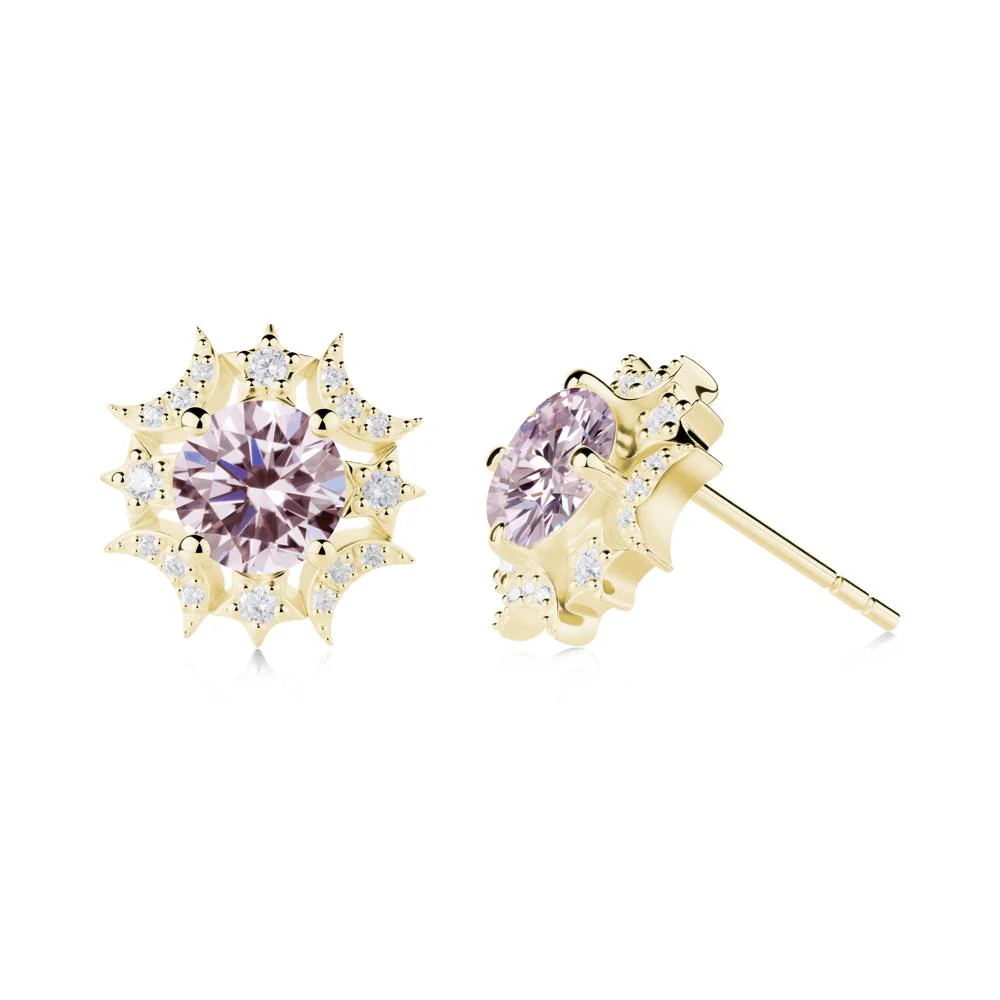 Round Pink Cubic Zirconia Celestial Star Stud Earrings - Image 4