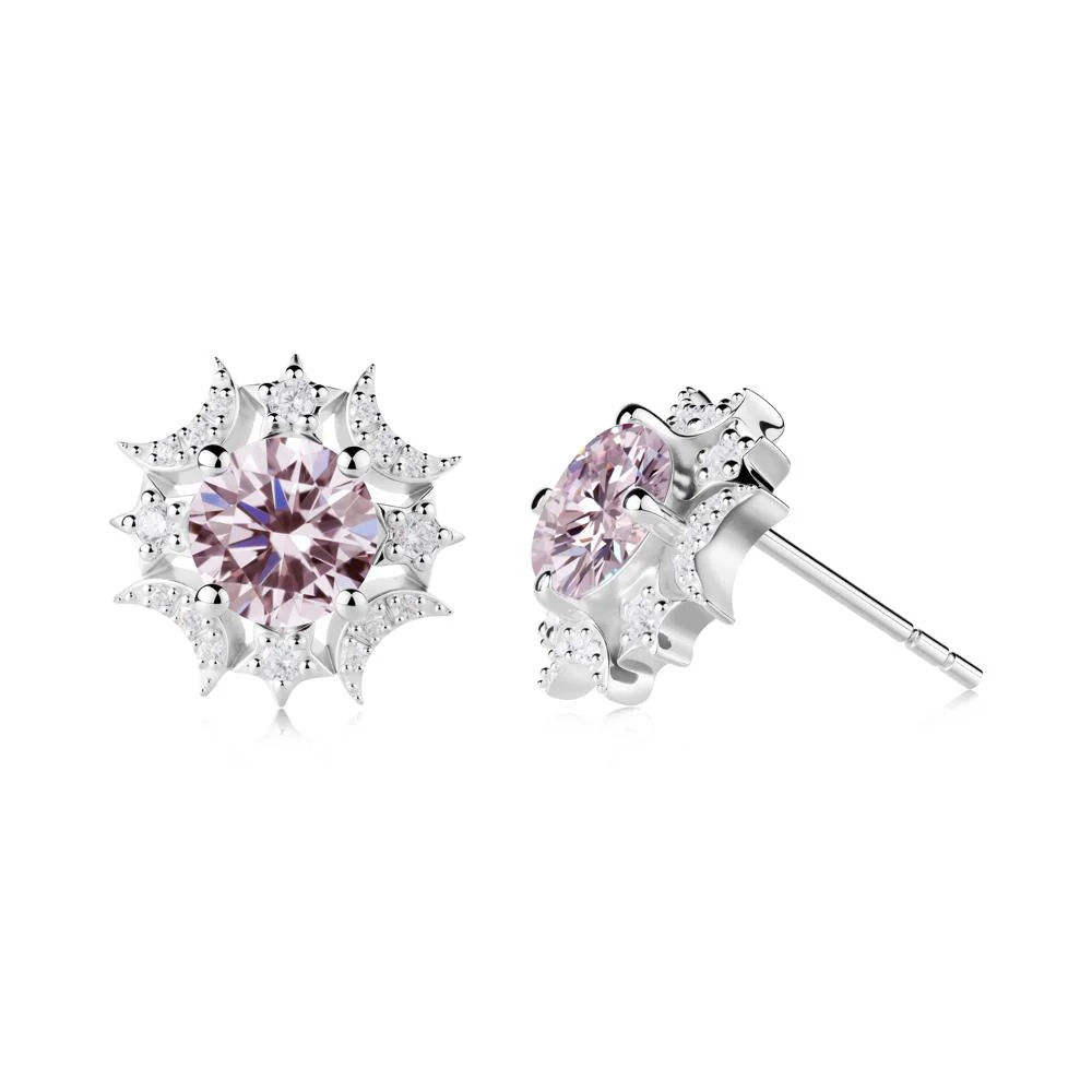 Round Pink Cubic Zirconia Celestial Star Stud Earrings - Image 5