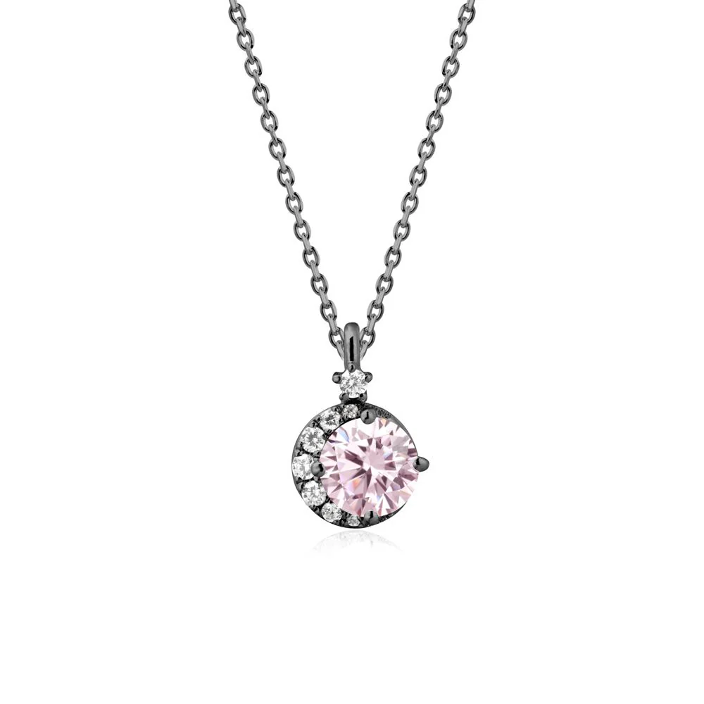 Round Pink Cubic Zirconia Crescent Pendant Necklace