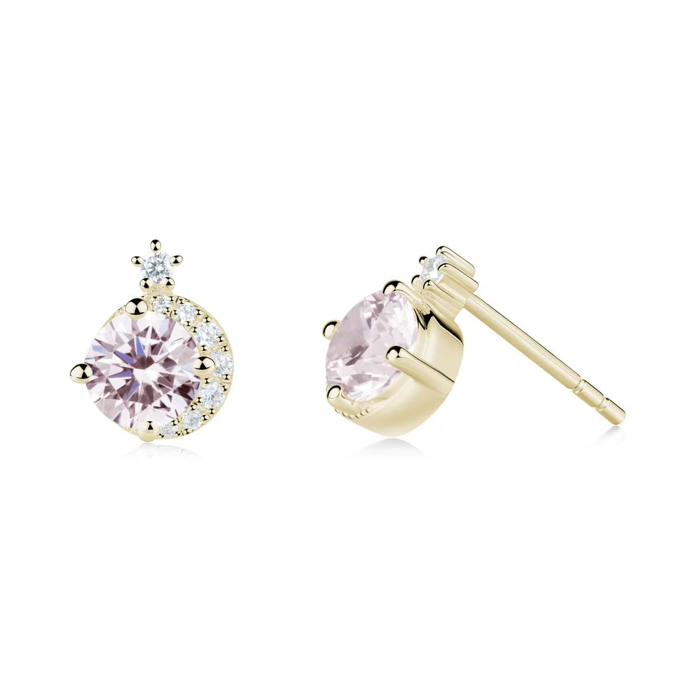 Round Pink Cubic Zirconia Crescent Stud Earrings