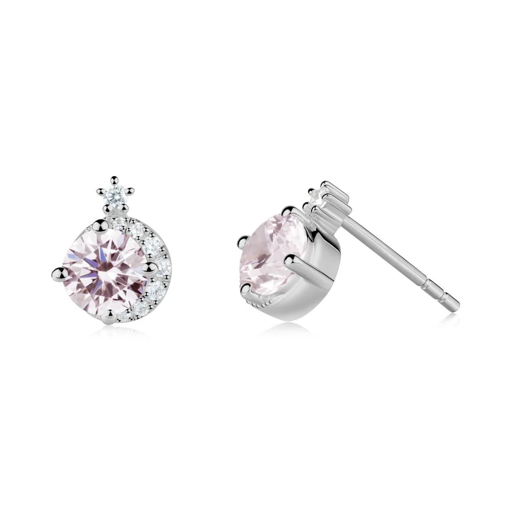 Round Pink Cubic Zirconia Crescent Stud Earrings - Image 5