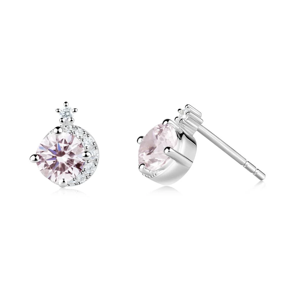 Round Pink Cubic Zirconia Crescent Stud Earrings - Image 6