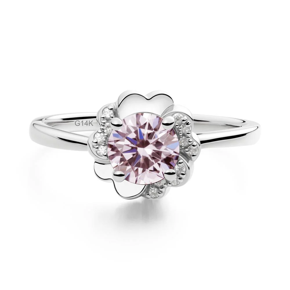Round Pink Cubic Zirconia Floral Engagement Ring - Image 4
