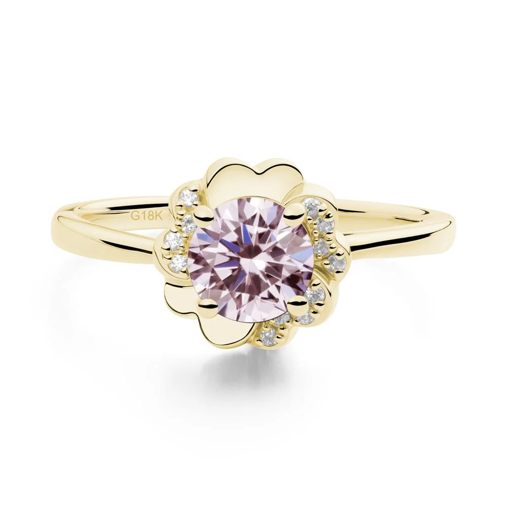 Round Pink Cubic Zirconia Floral Engagement Ring - Image 6