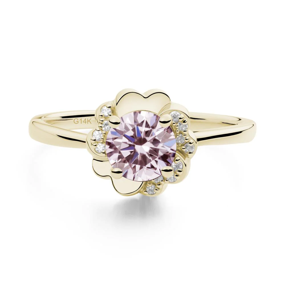 Round Pink Cubic Zirconia Floral Engagement Ring - Image 8