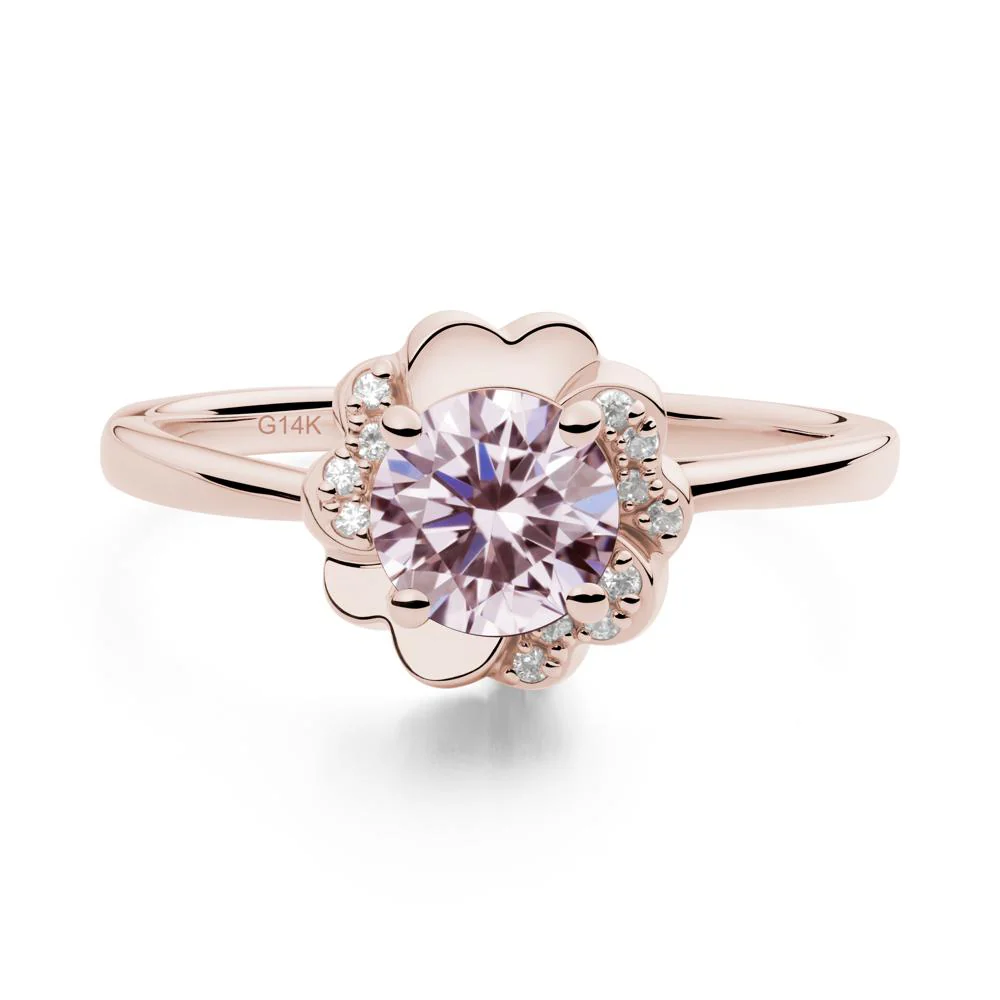 Round Pink Cubic Zirconia Floral Engagement Ring - Image 9