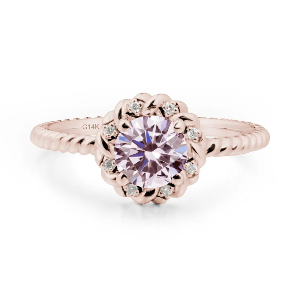 Round Pink Cubic Zirconia Halo Engagement Ring