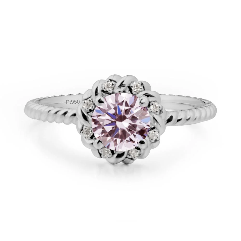 Round Pink Cubic Zirconia Halo Engagement Ring - Image 2