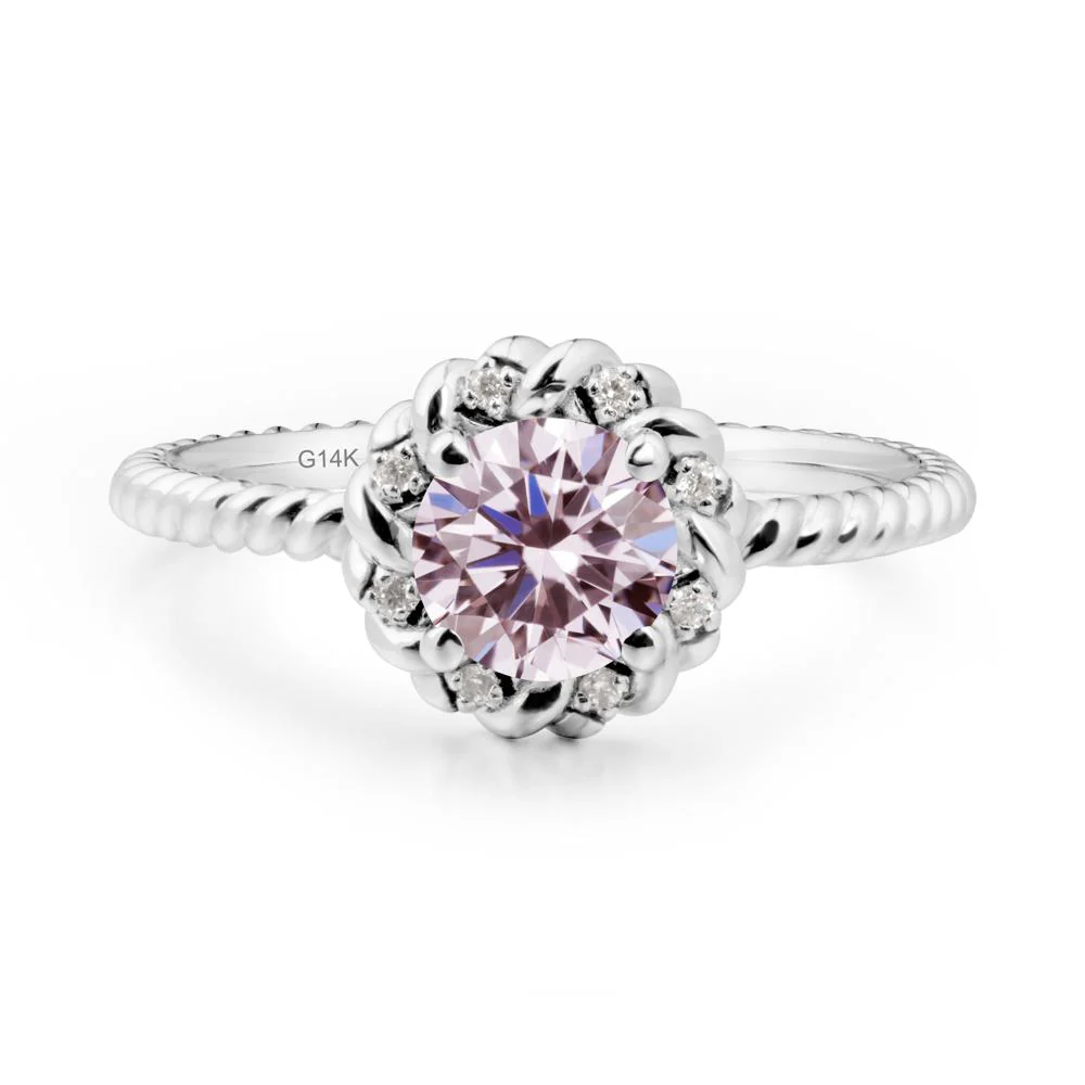 Round Pink Cubic Zirconia Halo Engagement Ring - Image 4