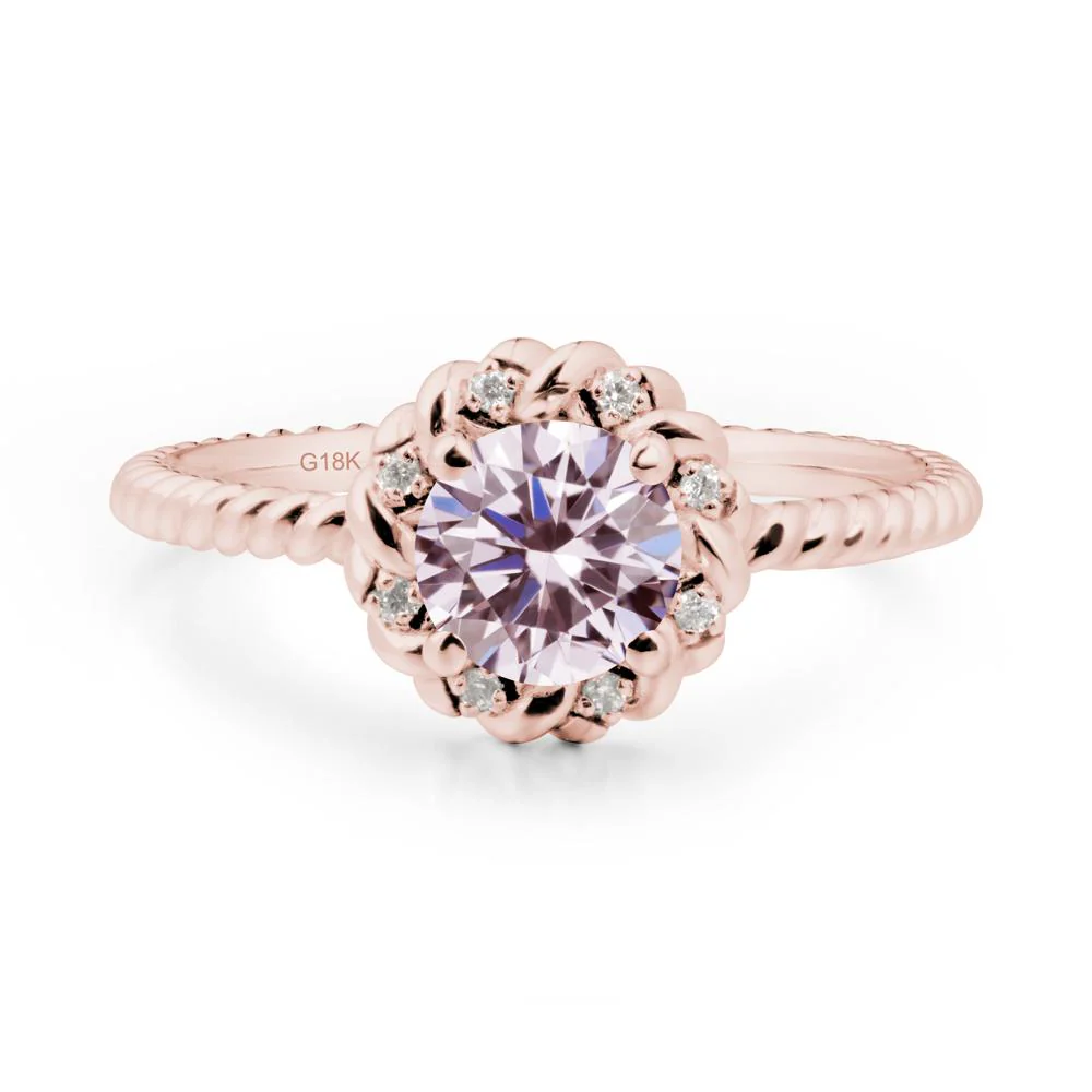 Round Pink Cubic Zirconia Halo Engagement Ring - Image 5