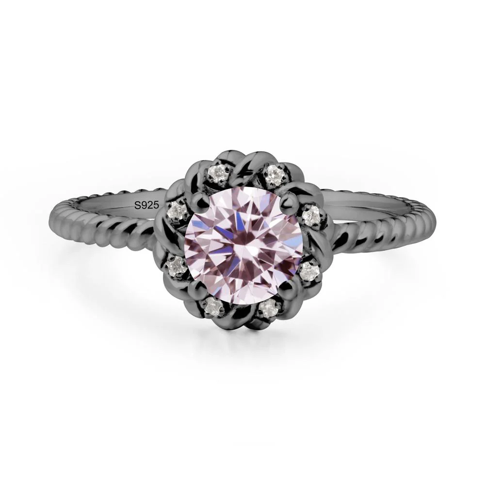 Round Pink Cubic Zirconia Halo Engagement Ring - Image 6