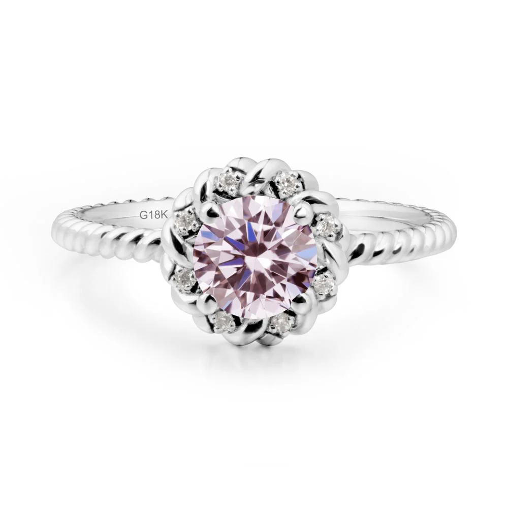 Round Pink Cubic Zirconia Halo Engagement Ring - Image 7