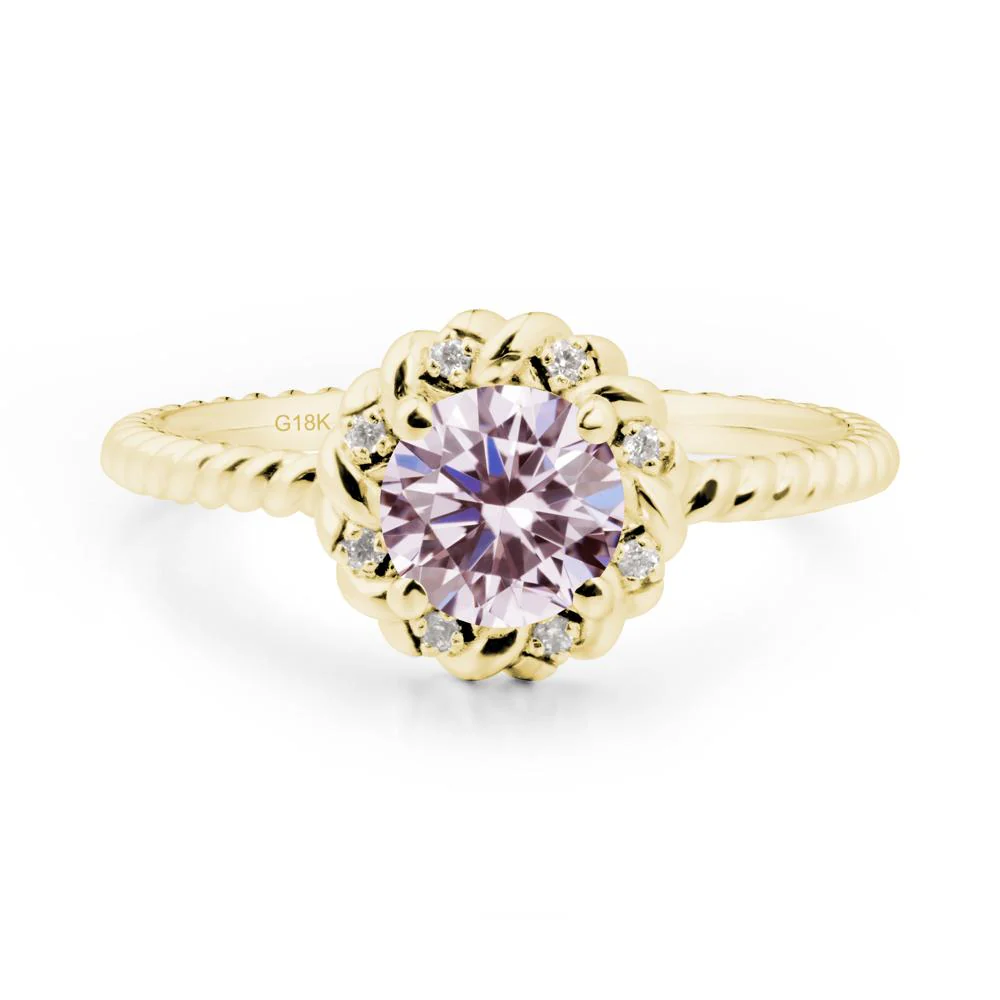 Round Pink Cubic Zirconia Halo Engagement Ring - Image 8