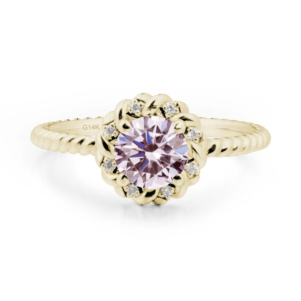 Round Pink Cubic Zirconia Halo Engagement Ring - Image 9