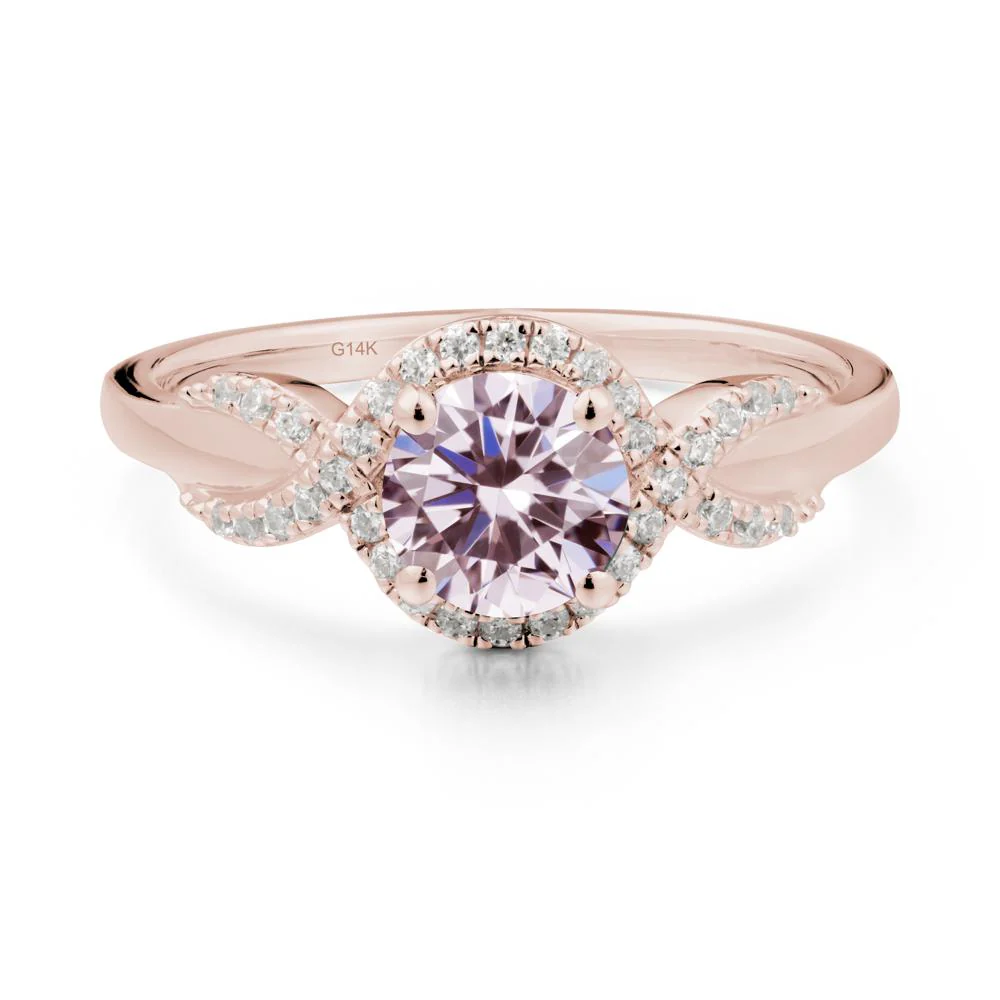 Round Pink Cubic Zirconia Halo Twist Ring - Image 2