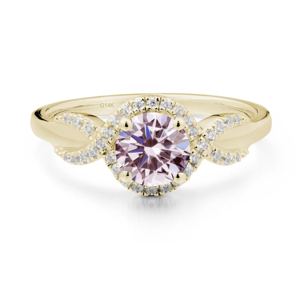 Round Pink Cubic Zirconia Halo Twist Ring - Image 4