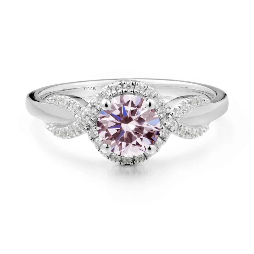 Round Pink Cubic Zirconia Halo Twist Ring - Image 6