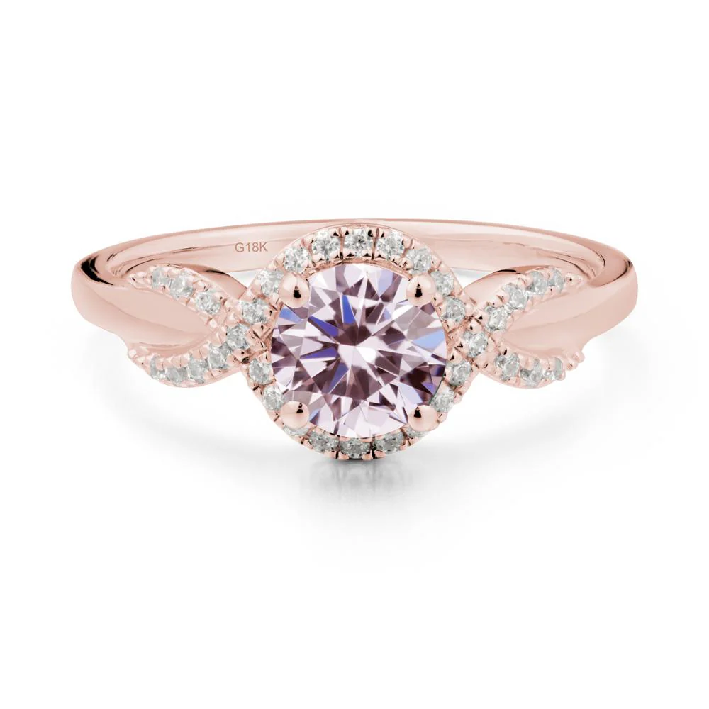 Round Pink Cubic Zirconia Halo Twist Ring - Image 7