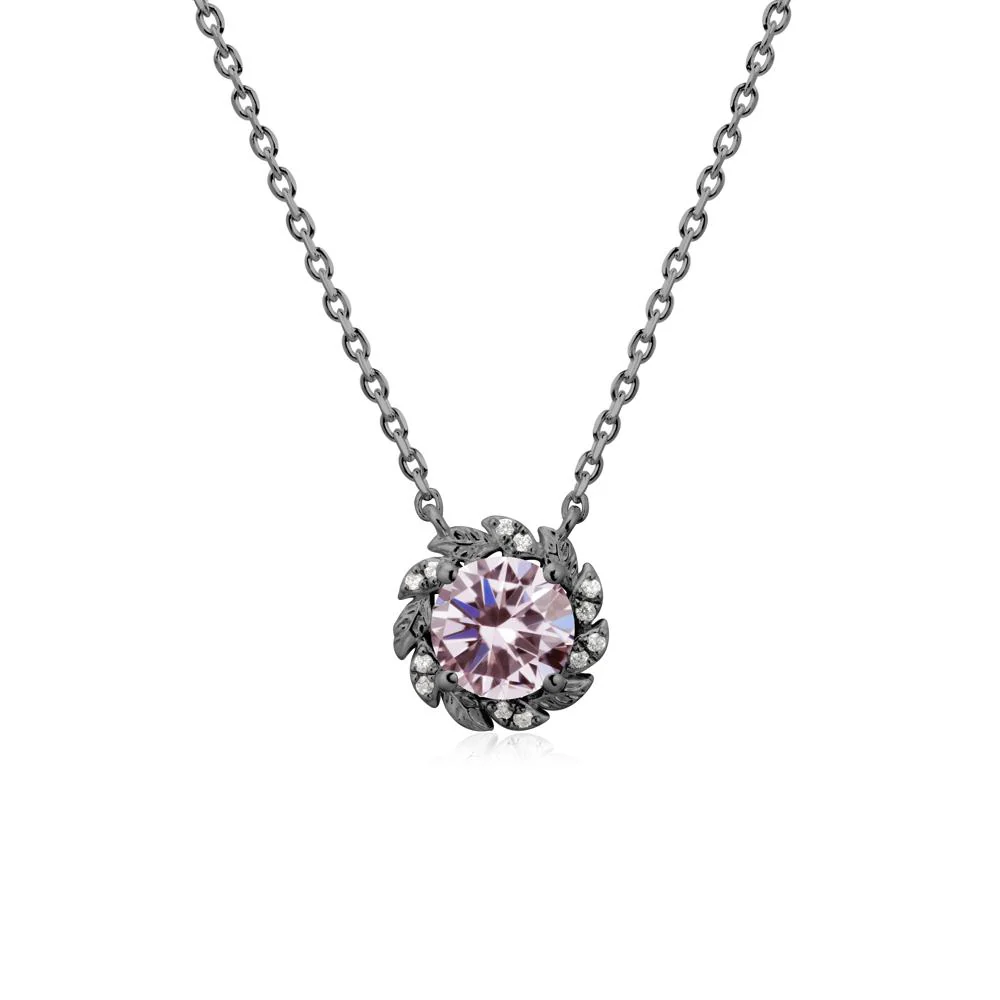Round Pink Cubic Zirconia Leaf Halo Necklace - Image 7