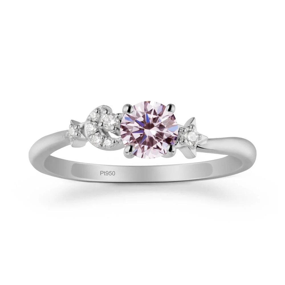 Round Pink Cubic Zirconia Ring with Moon and Pentacle