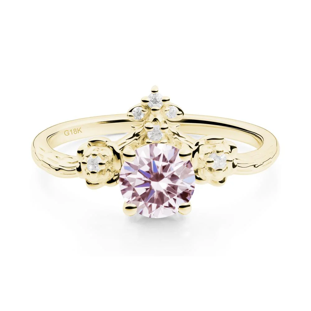 Round Pink Cubic Zirconia Rose Ring with Wood Grain - Image 6