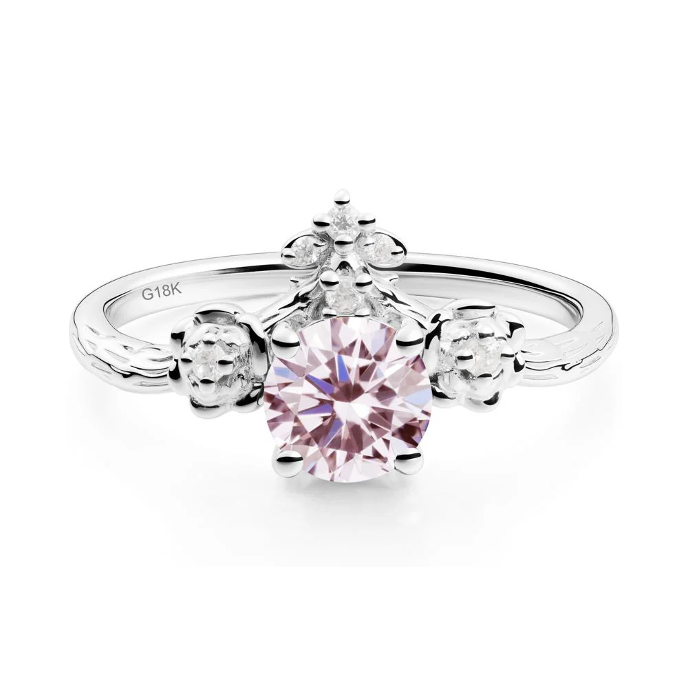 Round Pink Cubic Zirconia Rose Ring with Wood Grain - Image 7