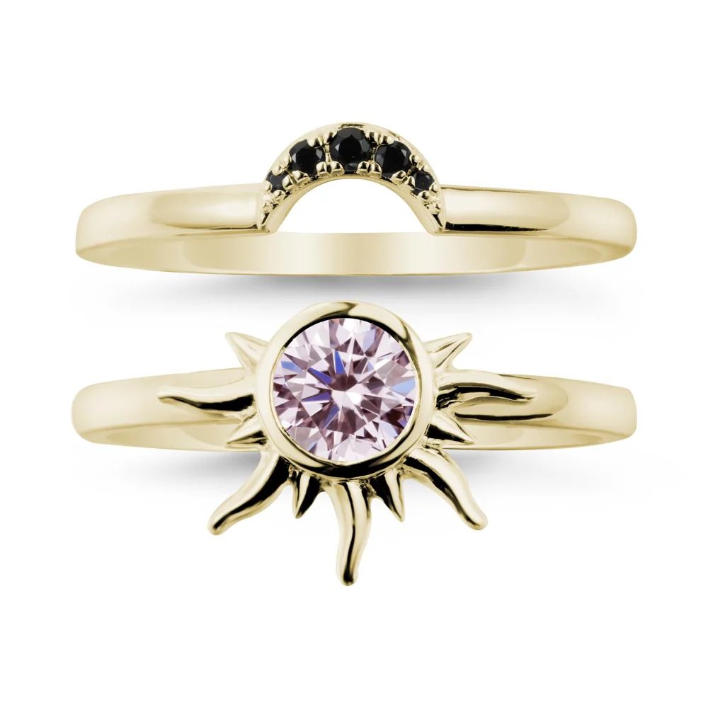 Round Pink Cubic Zirconia Sunburst Ring Set - Image 3