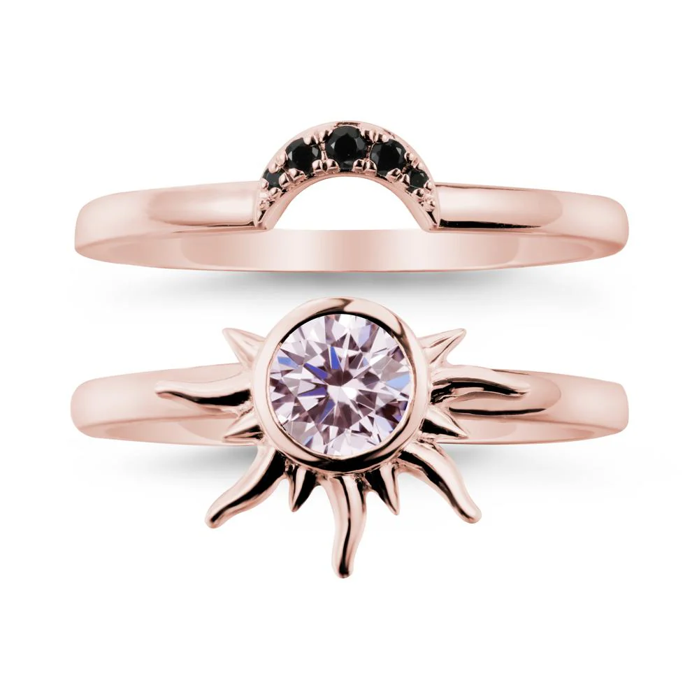 Round Pink Cubic Zirconia Sunburst Ring Set - Image 4