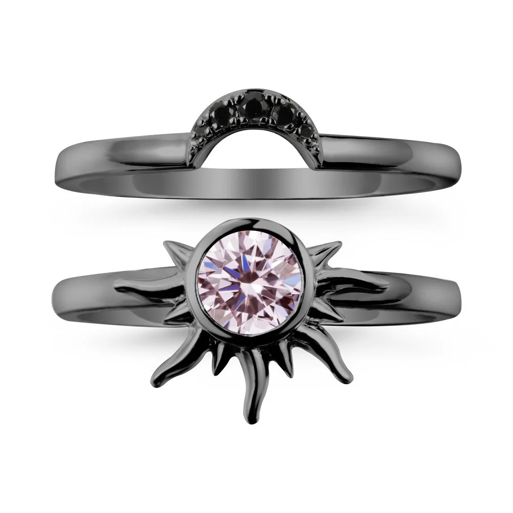 Round Pink Cubic Zirconia Sunburst Ring Set - Image 7