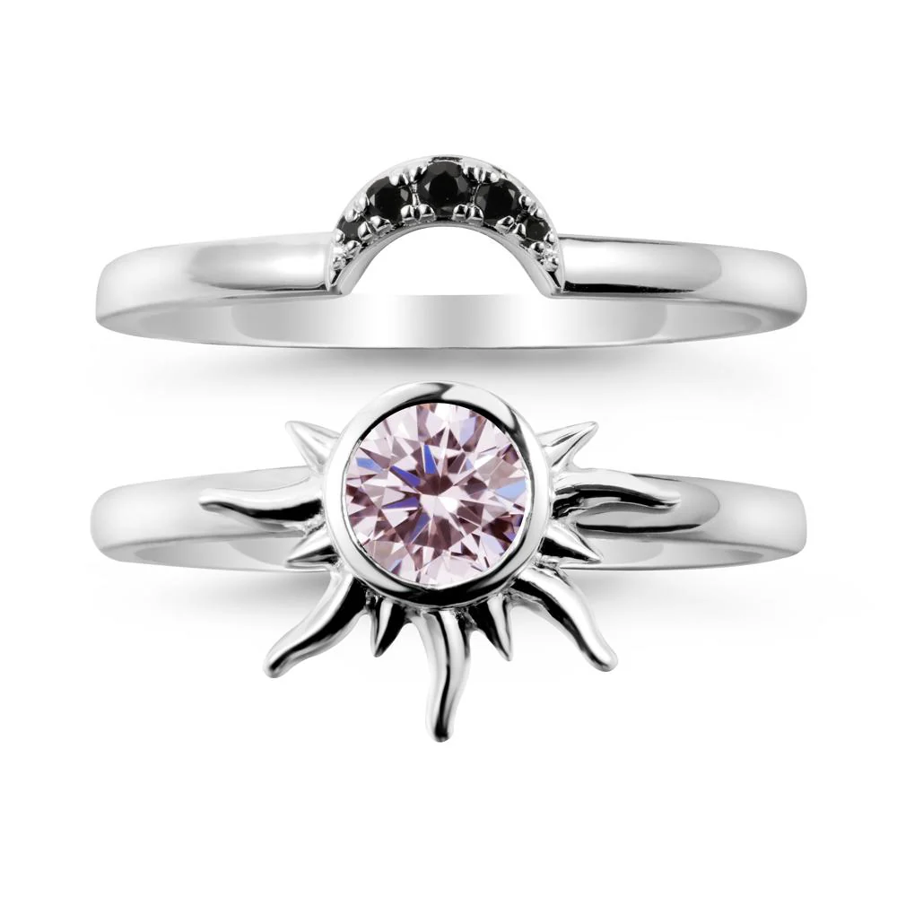 Round Pink Cubic Zirconia Sunburst Ring Set - Image 9