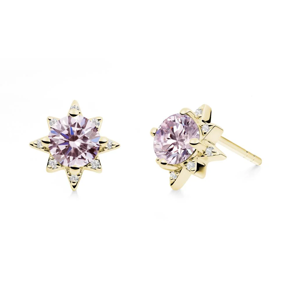 Round Pink Cubic Zirconia Sunburst Stud Earrings - Image 8